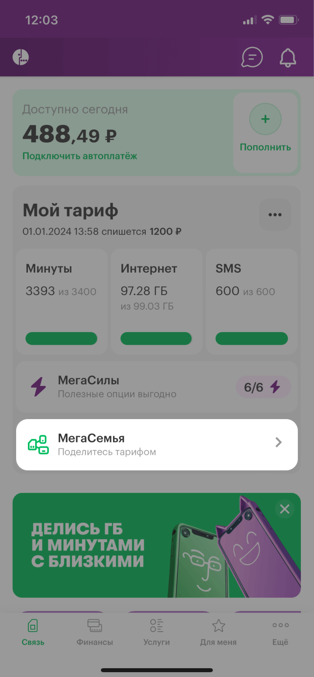 МегаСемья услуга от МегаФона: описание, условия подключения Челябинская  область